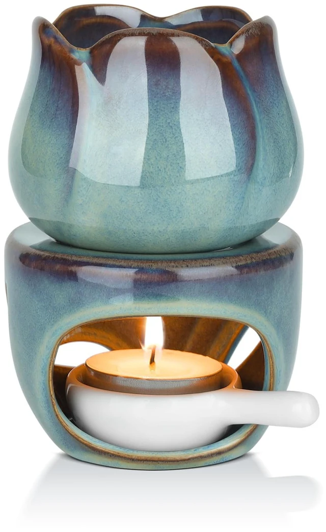 Main image of Oil Burner Wax Melt Warmer 6 oz, Ceramic Candle Diffuser, Retro Gift | Essential Oil Aromatherapy, Scented Wax Melts, Pull-Out Tea Light Tray, Bedroom Home Decor, Spa and Yoga, Artisan Style