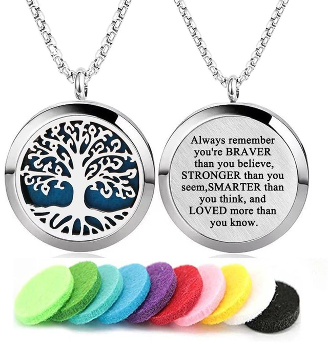Main image of Aromatherapy Essential Oil Diffuser Necklace Tree of Life Pattern Stainless Steel Locket Pendant