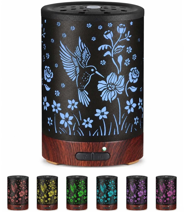 Main image of Metal Essential Oil Diffuser for HomeAromatherapy Humidifier | Waterless Auto-Off, 7 Color LED Lights, Quiet Cool Mistfor Bedroom, Living Room, OfficeGift for Mom Women (Hummingbird)