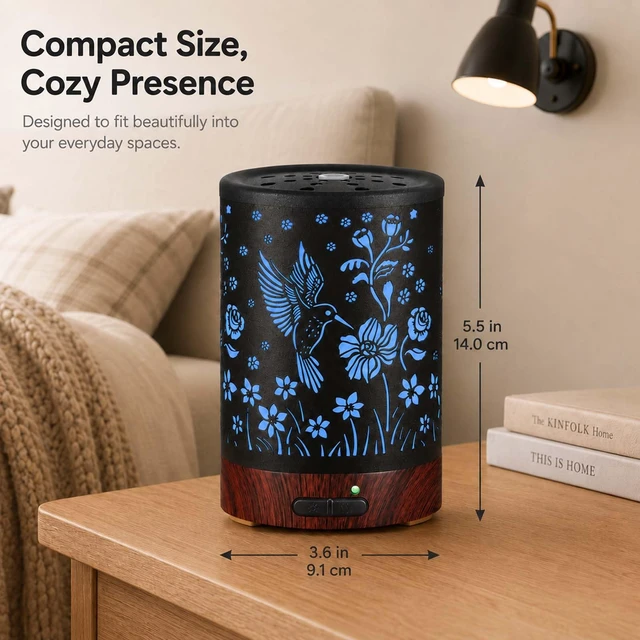 Alt view image 2 of 7 - Metal Essential Oil Diffuser for HomeAromatherapy Humidifier | Waterless Auto-Off, 7 Color LED Lights, Quiet Cool Mistfor Bedroom, Living Room, OfficeGift for Mom Women (Hummingbird)