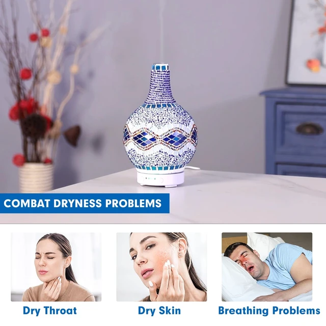 Alt view image 6 of 6 - Mosaic Glass Essential Oil Diffuser,Tiffany Aromatherapy Diffuser 100ml Turkish Moroccan Color Changing Aroma Ultrasonic Diffusers Cool Mist Air Diffuser for Sleeping SPA Office Home