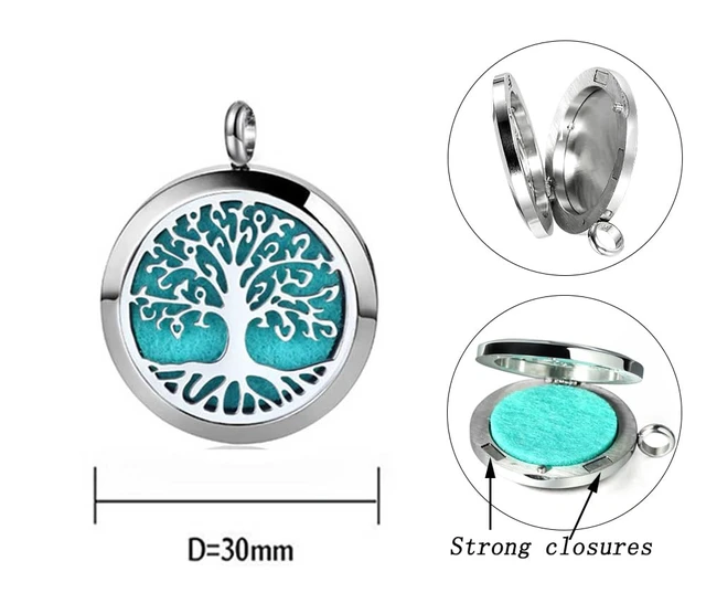 Alt view image 2 of 6 - Aromatherapy Essential Oil Diffuser Necklace Tree of Life Pattern Stainless Steel Locket Pendant