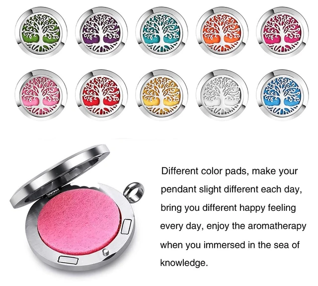 Alt view image 3 of 6 - Aromatherapy Essential Oil Diffuser Necklace Tree of Life Pattern Stainless Steel Locket Pendant