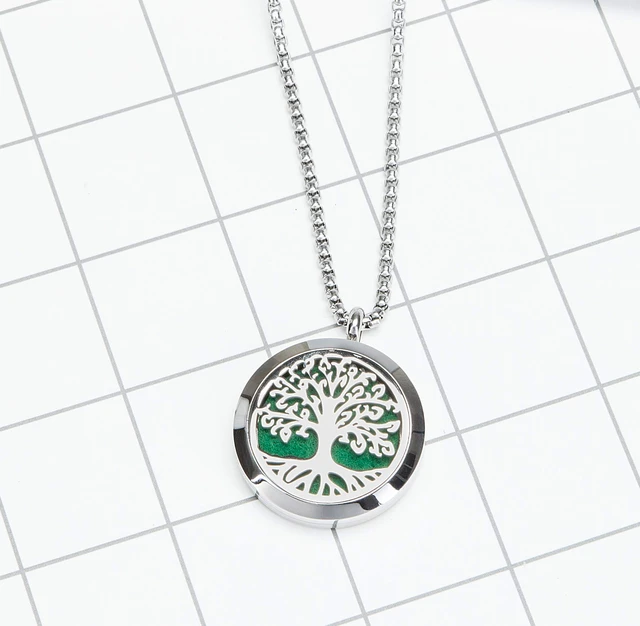 Alt view image 4 of 6 - Aromatherapy Essential Oil Diffuser Necklace Tree of Life Pattern Stainless Steel Locket Pendant