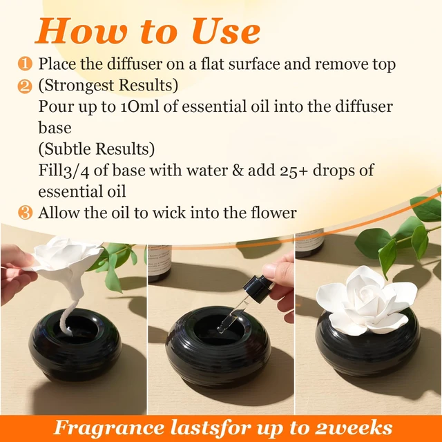 Alt view image 3 of 6 - 1 Pcs Ceramic Essential Oil Diffuser, Non Electric,Camellia | Decorative Floral Home Fragrance Decor, No Noise, Home & Office Tabletop Decor for Desk, Bathroom, Bedroom, Birthday, Wedding
