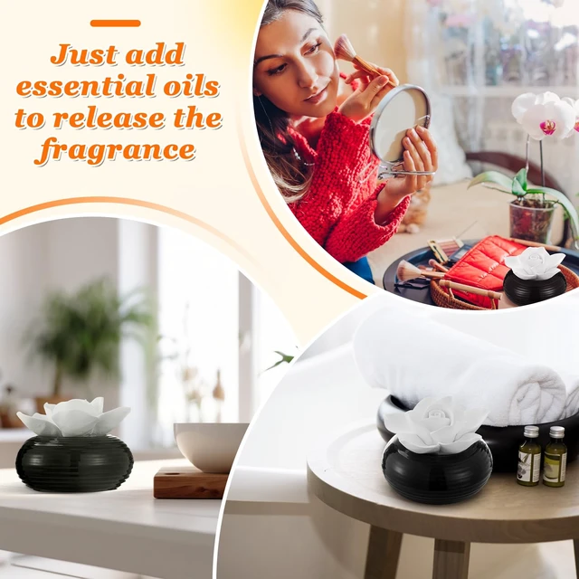 Alt view image 4 of 6 - 1 Pcs Ceramic Essential Oil Diffuser, Non Electric,Camellia | Decorative Floral Home Fragrance Decor, No Noise, Home & Office Tabletop Decor for Desk, Bathroom, Bedroom, Birthday, Wedding