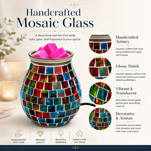 Alt view image 5 of 6 - Mosaic Glass Electric Wax Melt Warmer Fragrance Burner Home Office Decor