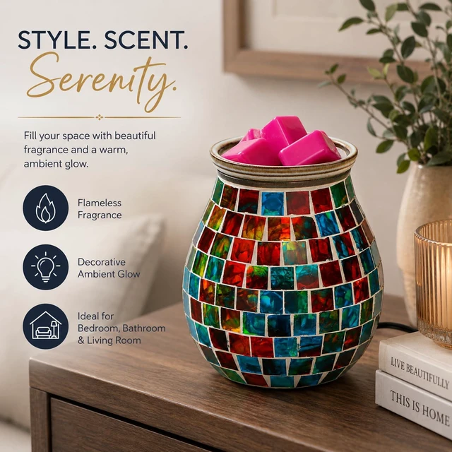 Alt view image 6 of 6 - Mosaic Glass Electric Wax Melt Warmer Fragrance Burner Home Office Decor