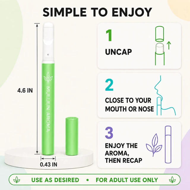 Alt view image 7 of 7 - Herbal Diffuser Pen, Non-Electric Mullein Botanical Aroma Sticks 4 Pack | Four Botanical Aroma Profiles for Adult Personal Use, Portable for Home, Office, Travel and Gym, Up to 600 Uses Each