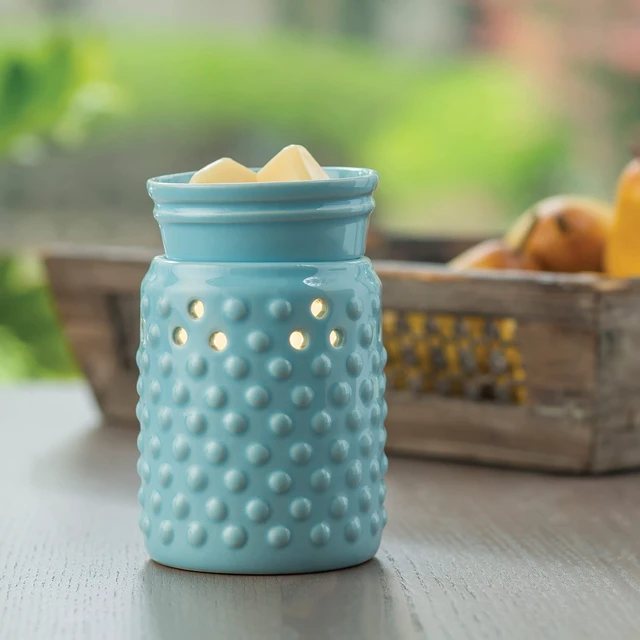 Alt view image 2 of 4 - ETC. Midsized Illumination Fragrance Warmer- Light-Up Warmer for Warming Scented Candle Wax Melts and Tarts or Fragrance Oils to Freshen Smaller Rooms, Blue Hobnail