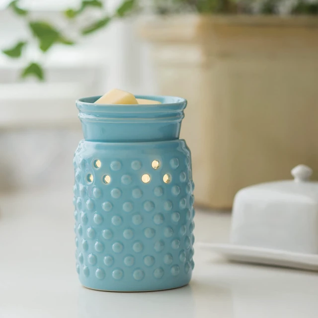 Alt view image 3 of 4 - ETC. Midsized Illumination Fragrance Warmer- Light-Up Warmer for Warming Scented Candle Wax Melts and Tarts or Fragrance Oils to Freshen Smaller Rooms, Blue Hobnail