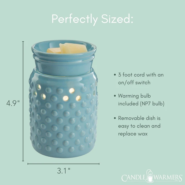 Alt view image 4 of 4 - ETC. Midsized Illumination Fragrance Warmer- Light-Up Warmer for Warming Scented Candle Wax Melts and Tarts or Fragrance Oils to Freshen Smaller Rooms, Blue Hobnail