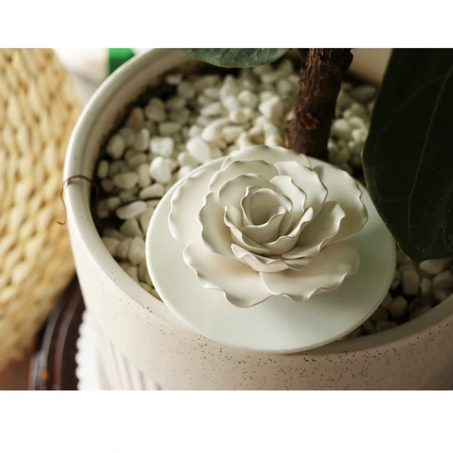 Alt view image 6 of 6 - Passive Diffuser for Essential Oil-Ceramic Diffuser Non Electric Oil Diffusers for Small Mini Room, Desk Decorative, Bathroom (White Hibiscus)