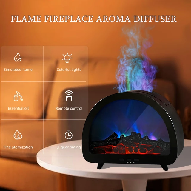 Alt view image 2 of 6 - 2026 Upgraded 12 Color Flame Fireplace Aroma Essential Oil Diffuser,250ml USB Desktop Noiseless Cool Mist Humidifier with Timer Auto-Off Protection for Home,Office, Gift (Black, Arched)