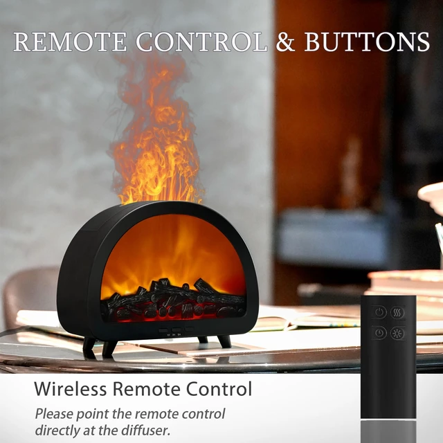 Alt view image 4 of 6 - 2026 Upgraded 12 Color Flame Fireplace Aroma Essential Oil Diffuser,250ml USB Desktop Noiseless Cool Mist Humidifier with Timer Auto-Off Protection for Home,Office, Gift (Black, Arched)