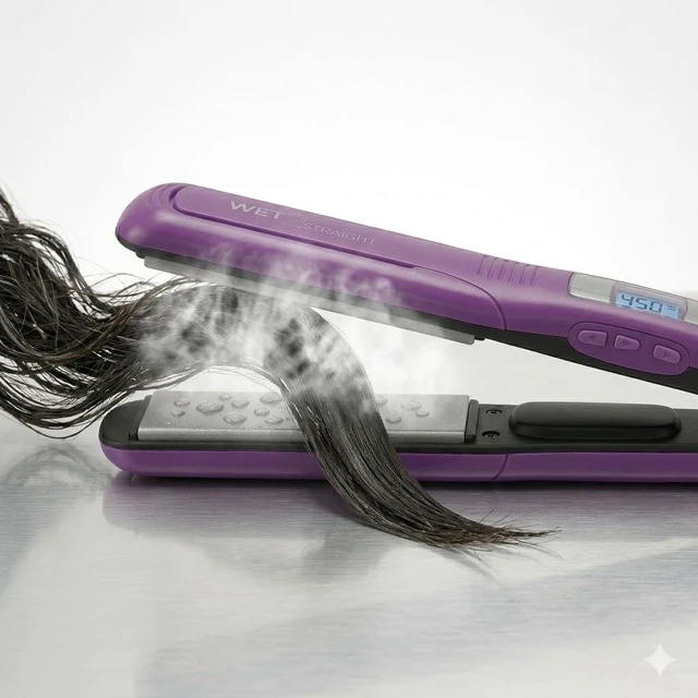 Alt view image 2 of 7 - Wet 2 Straight Hair Straightener 1- Inch Flat Iron with Ceramic Tourmaline Plates. 390 F High Heat & Digital Controls Purple