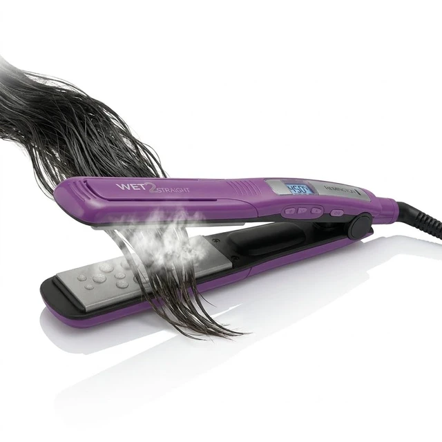 Alt view image 4 of 7 - Wet 2 Straight Hair Straightener 1- Inch Flat Iron with Ceramic Tourmaline Plates. 390 F High Heat & Digital Controls Purple