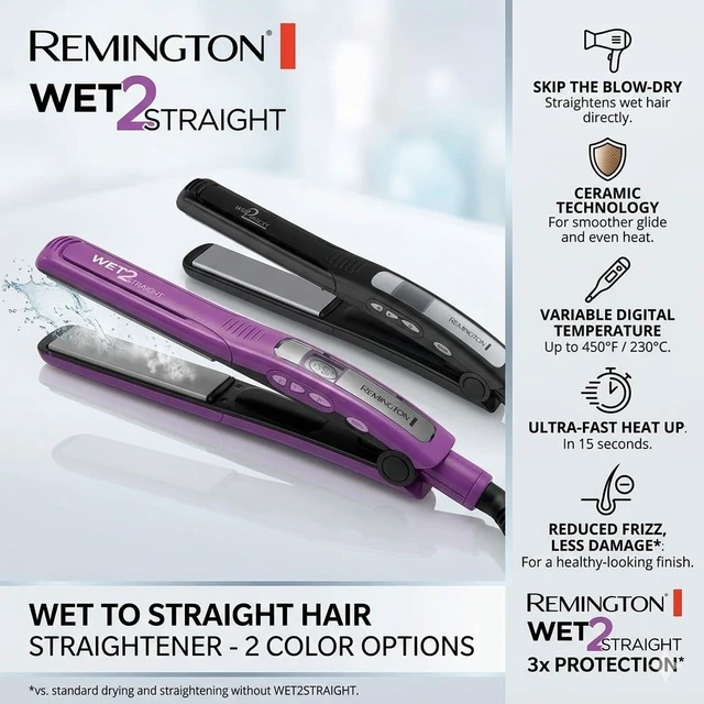Alt view image 6 of 7 - Wet 2 Straight Hair Straightener 1- Inch Flat Iron with Ceramic Tourmaline Plates. 390 F High Heat & Digital Controls Purple