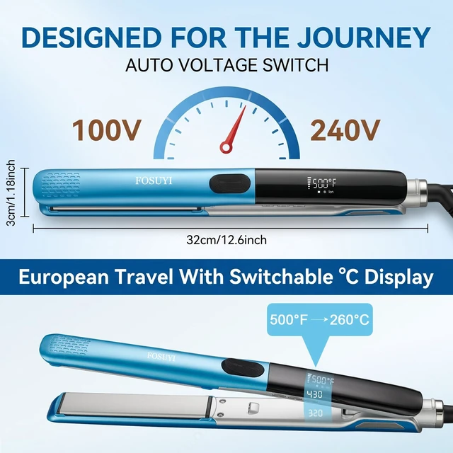 Alt view image 5 of 7 - 500 Degree High Temp Professional Hair Straightener, 30s Fast Heating Ceramic 2 in 1 Flat Iron, Negative Ion Straightener & Curler for Frizz-Free Hair, Dual Voltage Travel Styling Tool, 1 Inch