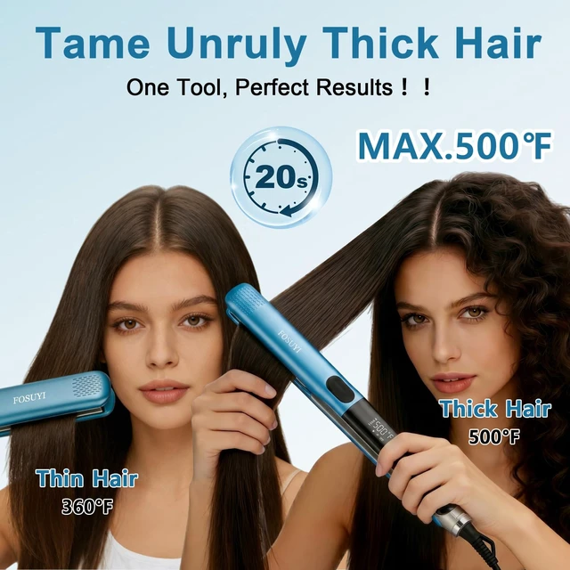 Alt view image 2 of 7 - 500 Degree High Temp Professional Hair Straightener, 30s Fast Heating Ceramic 2 in 1 Flat Iron, Negative Ion Straightener & Curler for Frizz-Free Hair, Dual Voltage Travel Styling Tool, 1 Inch