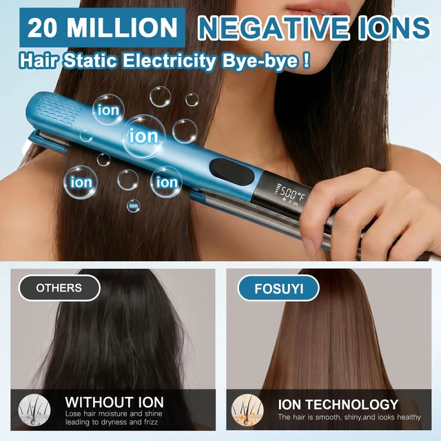 Alt view image 3 of 7 - 500 Degree High Temp Professional Hair Straightener, 30s Fast Heating Ceramic 2 in 1 Flat Iron, Negative Ion Straightener & Curler for Frizz-Free Hair, Dual Voltage Travel Styling Tool, 1 Inch