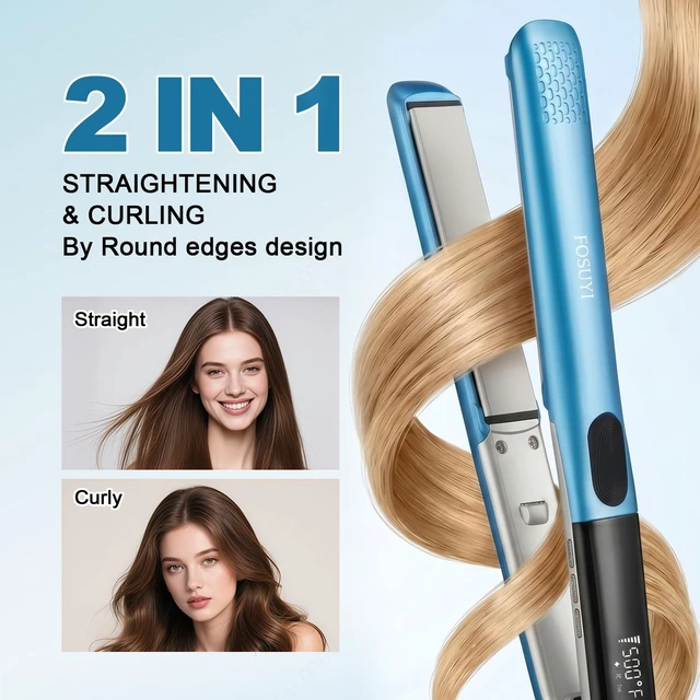 Alt view image 6 of 7 - 500 Degree High Temp Professional Hair Straightener, 30s Fast Heating Ceramic 2 in 1 Flat Iron, Negative Ion Straightener & Curler for Frizz-Free Hair, Dual Voltage Travel Styling Tool, 1 Inch