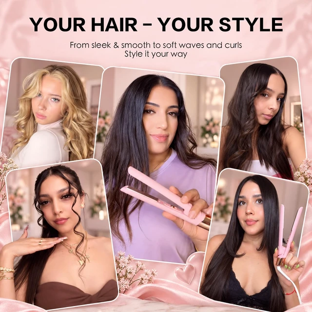 Alt view image 3 of 7 - Mini Hair Straightener Flat Iron 0.8 Inch, Small Travel Dual Voltage Pink | Temperature 360-420 with fast PTC heating for fine, normal, thick, or heat-sensitive hair, Dual Voltage 100240V Design