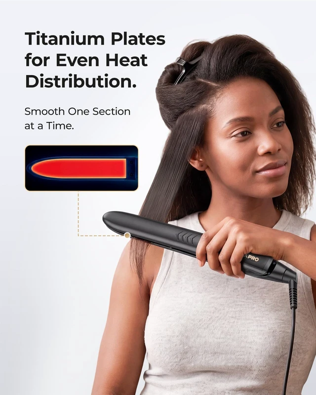 Alt view image 5 of 7 - PRO Titanium Flat Iron 1 Inch Hair Straightener for Smooth Results | Titanium Plates Infused with Argan Oil & Keratin for One Pass Styling, Straightens & Curls with One Tool, 11 Adjustable Temp