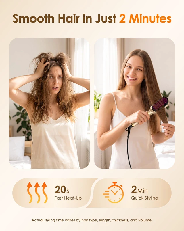 Alt view image 4 of 7 - 1000M Ionic Hair Straightener Brush, Dual Voltage Straightening Brush Women | 1000M Negative Ions | Detachable Head | 20s Fast Heat | Temperature Control | Ceramic Anti-Frizz Bristles | Thick
