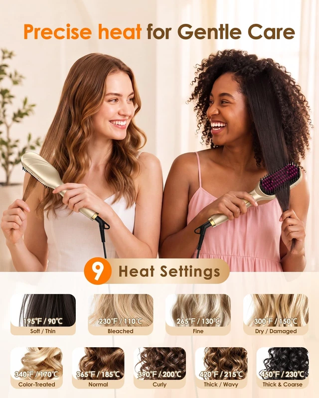 Alt view image 6 of 7 - 1000M Ionic Hair Straightener Brush, Dual Voltage Straightening Brush Women | 1000M Negative Ions | Detachable Head | 20s Fast Heat | Temperature Control | Ceramic Anti-Frizz Bristles | Thick