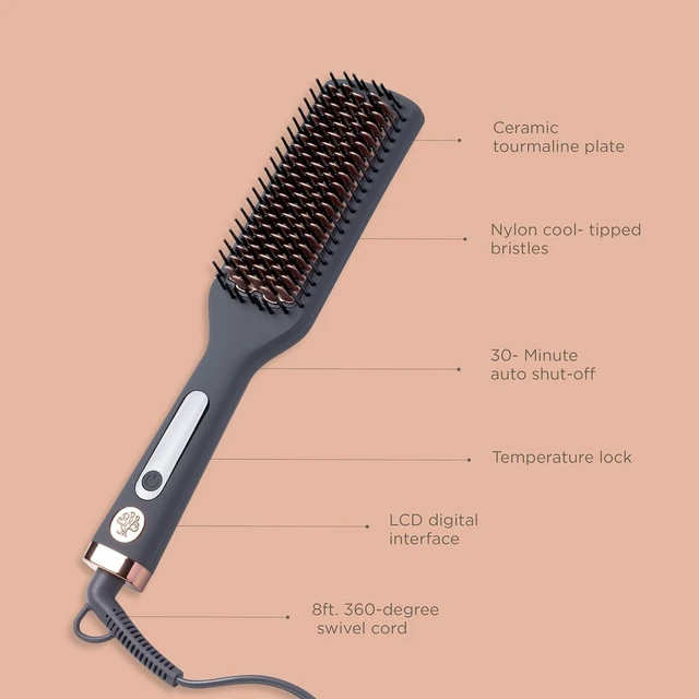 Alt view image 3 of 6 - Heated Ceramic Straightening Brush for Blowouts - Volumizing + Straightening - Anti-Frizz Blow Dry Brush for Smooth Shiny Hair - One Step Ceramic Tourmaline Hot Styling Brush -All Hair Types