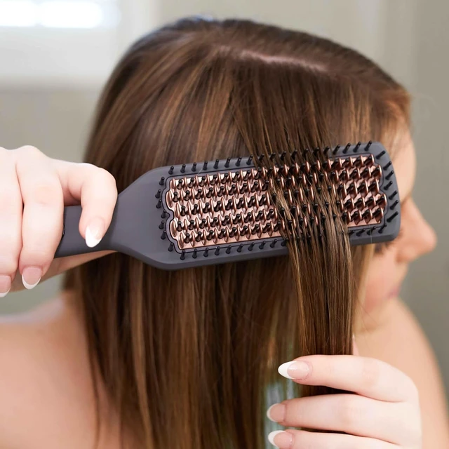 Alt view image 4 of 6 - Heated Ceramic Straightening Brush for Blowouts - Volumizing + Straightening - Anti-Frizz Blow Dry Brush for Smooth Shiny Hair - One Step Ceramic Tourmaline Hot Styling Brush -All Hair Types