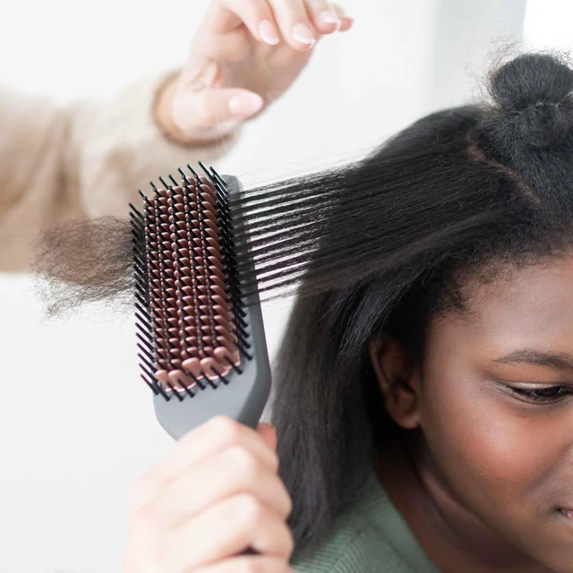 Alt view image 5 of 6 - Heated Ceramic Straightening Brush for Blowouts - Volumizing + Straightening - Anti-Frizz Blow Dry Brush for Smooth Shiny Hair - One Step Ceramic Tourmaline Hot Styling Brush -All Hair Types