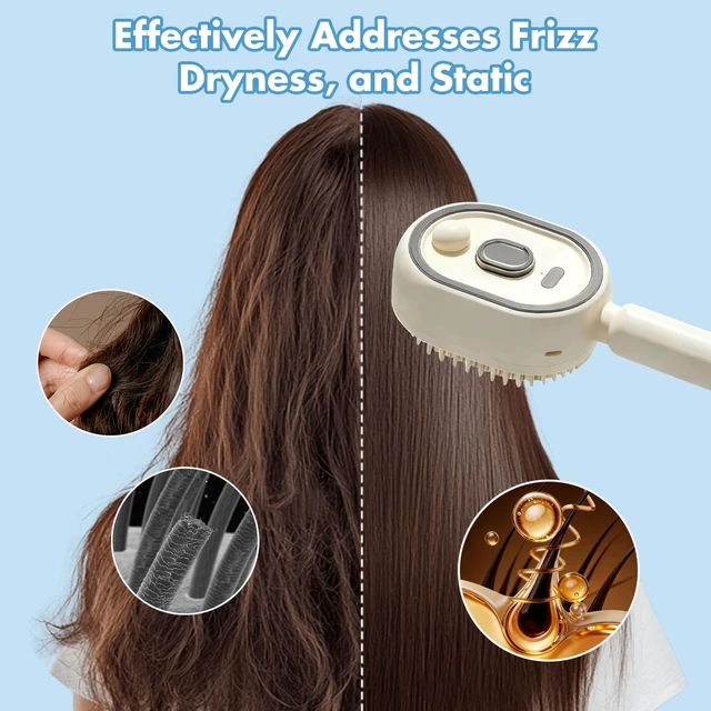 Alt view image 3 of 7 - Electric Steam Brush for Hair, 2026 New Rechargeable Steam Hair Straightener Brush, Electric Hair Brush for Women, Reduces Frizz and Anti-Tangle, Anti-Static (White)