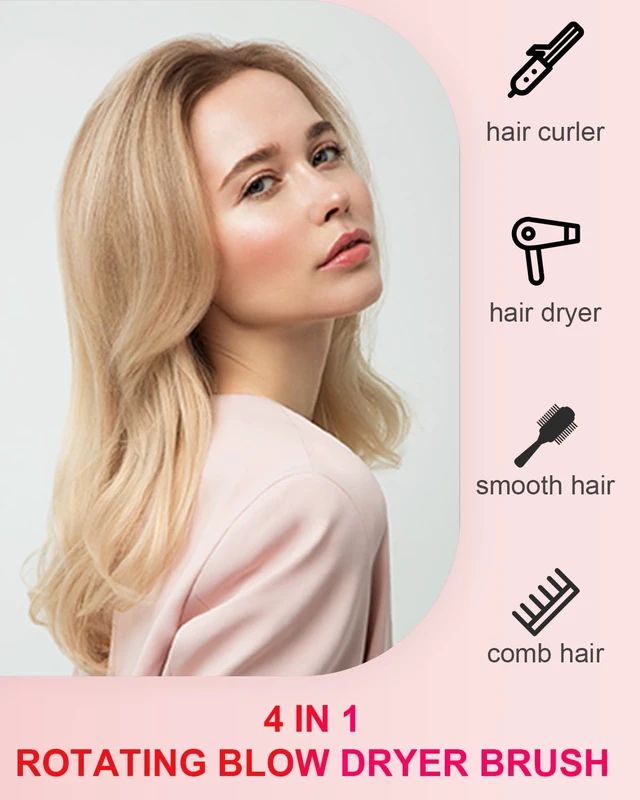 Alt view image 2 of 6 - Rotating Hair Dryer Brush Ceramic, Blow Dryer Brush 2 Spin Brushes Set 1.5 Inch &2 Inch, One-Step Hot Air Brush Volumizer, Smooth, C-Curls|Pink