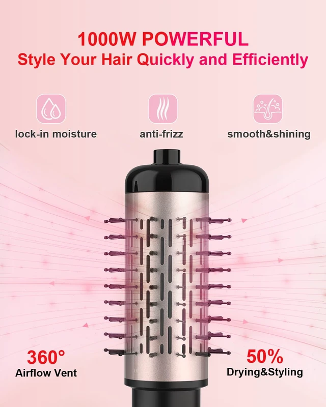 Alt view image 3 of 6 - Rotating Hair Dryer Brush Ceramic, Blow Dryer Brush 2 Spin Brushes Set 1.5 Inch &2 Inch, One-Step Hot Air Brush Volumizer, Smooth, C-Curls|Pink