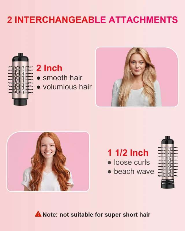 Alt view image 4 of 6 - Rotating Hair Dryer Brush Ceramic, Blow Dryer Brush 2 Spin Brushes Set 1.5 Inch &2 Inch, One-Step Hot Air Brush Volumizer, Smooth, C-Curls|Pink