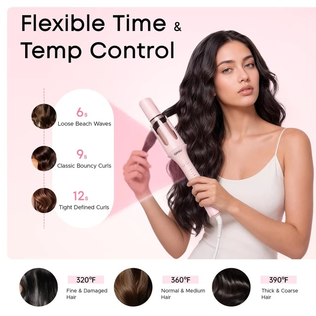 Alt view image 3 of 7 - 3 in 1 Automatic Curling Iron, 1"-1.5" Barrels & Straightening Brush | Interchangeable Curling Wand Set, 3 Temp & Timer Settings, 20s Heating, 200M Ions, Anti-Scald, Dual Voltage, Gift for Her