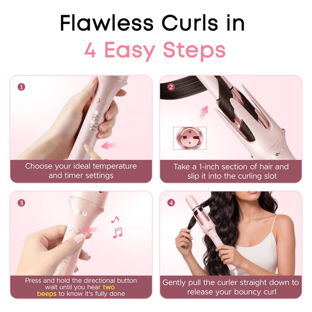 Alt view image 4 of 7 - 3 in 1 Automatic Curling Iron, 1"-1.5" Barrels & Straightening Brush | Interchangeable Curling Wand Set, 3 Temp & Timer Settings, 20s Heating, 200M Ions, Anti-Scald, Dual Voltage, Gift for Her