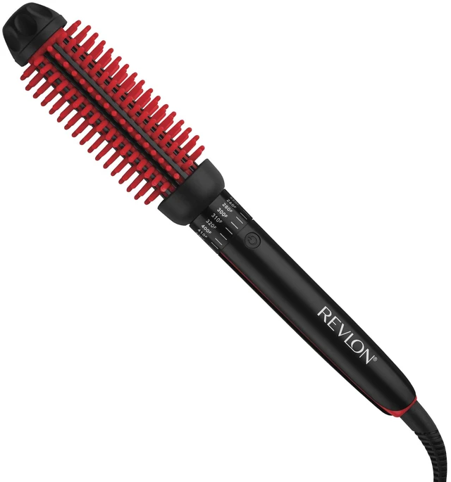 Main image of SmoothStay Coconut Oil Infused 1" Heated Styling Brush, Black/Red | Thermal Round Curling Brush, Silicone Bristles, Adjustable Temperatures, Shiny Voluminous Finish