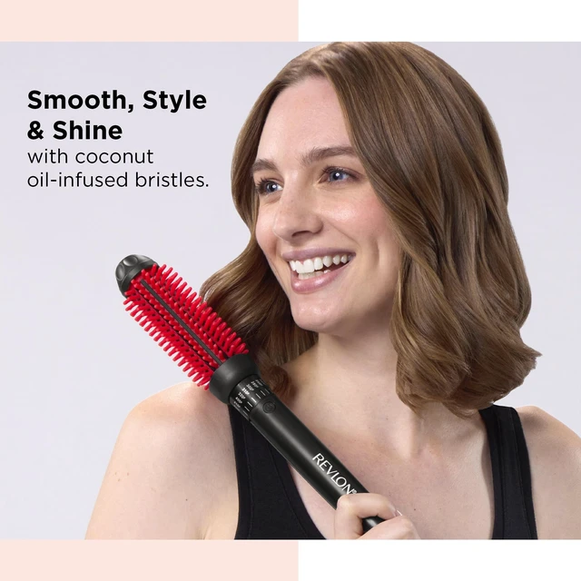 Alt view image 2 of 6 - SmoothStay Coconut Oil Infused 1" Heated Styling Brush, Black/Red | Thermal Round Curling Brush, Silicone Bristles, Adjustable Temperatures, Shiny Voluminous Finish