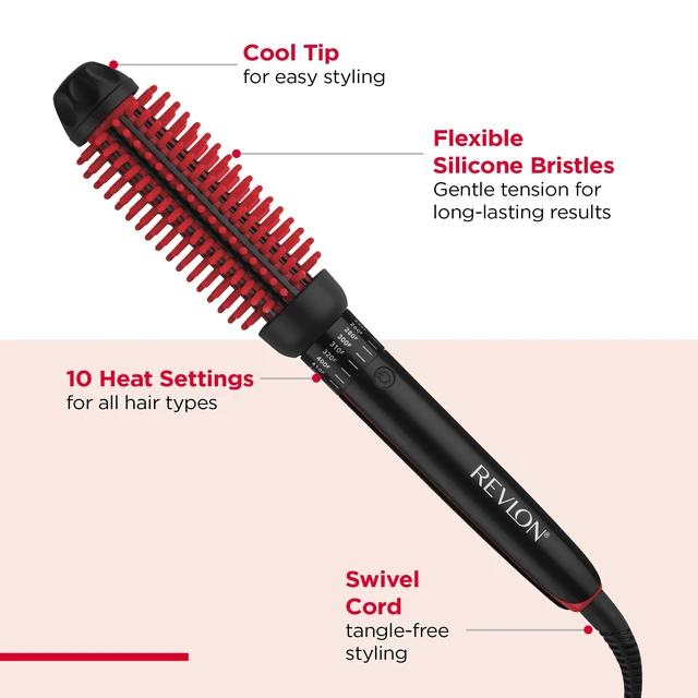 Alt view image 5 of 6 - SmoothStay Coconut Oil Infused 1" Heated Styling Brush, Black/Red | Thermal Round Curling Brush, Silicone Bristles, Adjustable Temperatures, Shiny Voluminous Finish