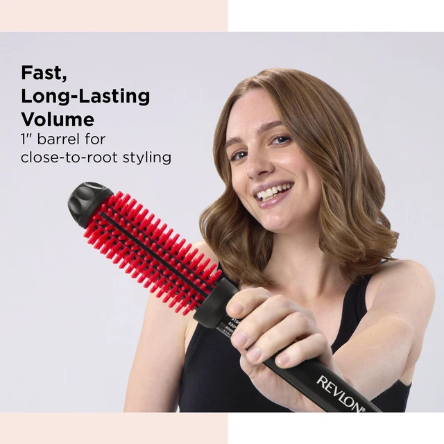 Alt view image 4 of 6 - SmoothStay Coconut Oil Infused 1" Heated Styling Brush, Black/Red | Thermal Round Curling Brush, Silicone Bristles, Adjustable Temperatures, Shiny Voluminous Finish