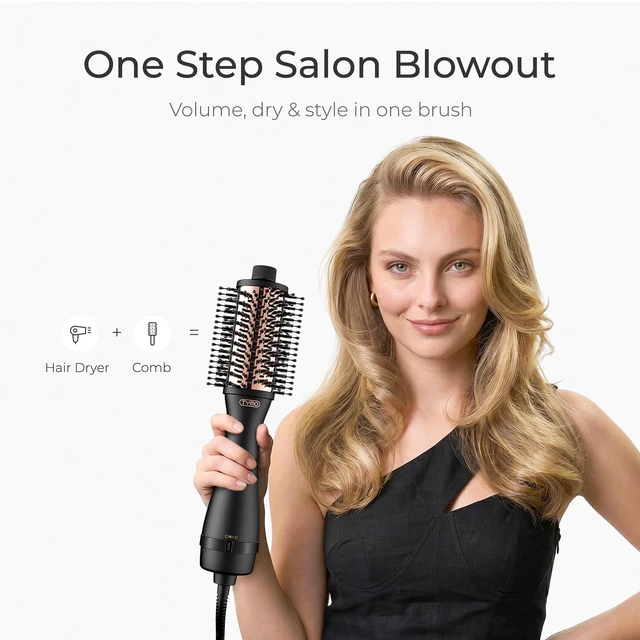 Alt view image 2 of 7 - Hair Dryer Brush Blow Dryer Brush in One, 4 in 1 Hairdryer and Styler | Volumizer with Oval Titanium Barrel, Ionic Hot Air Straightener for Smooth Frizz-Free Salon Blowout, Gold, 2 Inch