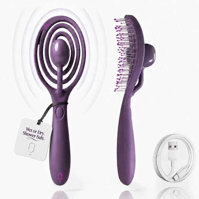 Main image of brush Detangling Hair Brush, Wet & Dry, For All Hair Types | Harmonic Resonance Tech helps reduce tugging while detangling, plus wellness scalp massage. USB rechargeable. Gentle on hair.