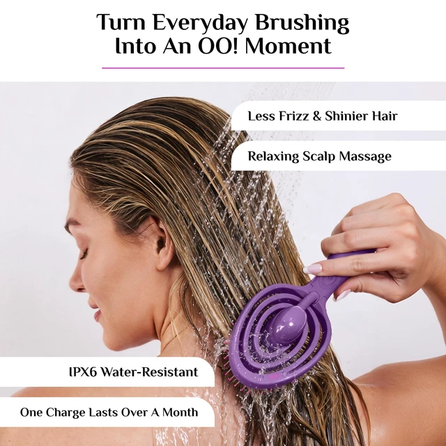 Alt view image 4 of 7 - brush Detangling Hair Brush, Wet & Dry, For All Hair Types | Harmonic Resonance Tech helps reduce tugging while detangling, plus wellness scalp massage. USB rechargeable. Gentle on hair.