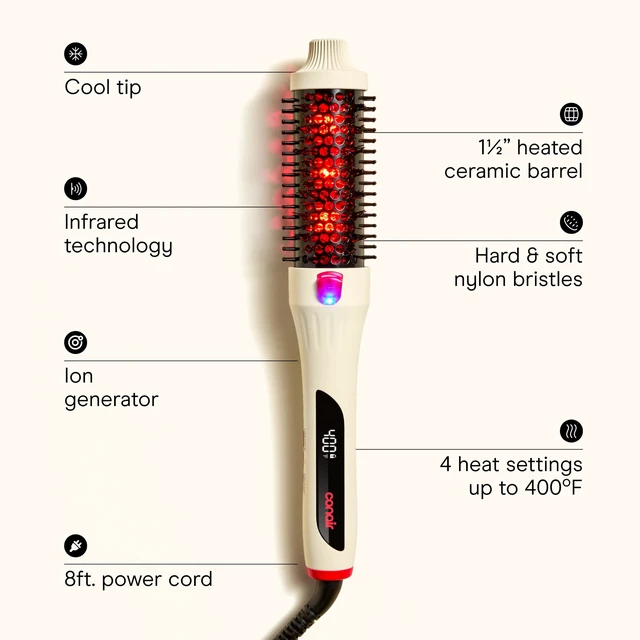 Alt view image 5 of 7 - InfinitiPRO Infrared Thermal Brush, Dry-Hair Styling, 1.5, Cream | Infrared heated round brush, 1.5" barrel w/ ceramic coating for volume & styling, heated blow out brush for everyday blowouts