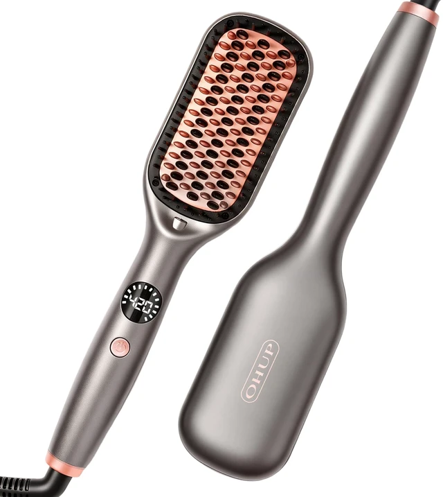 Main image of Hair Straightener Brush Grey Hot Comb 110-240V Global Travel | 30s Fast Heating, Dual Voltage, Rotatable Power Cord, Negative Ionic Dense Bristles, Suitable for Various Hair Types