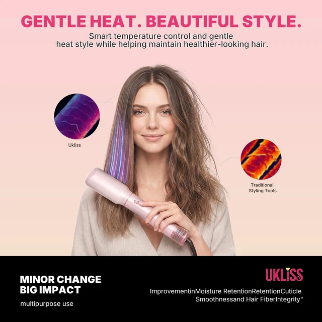 Alt view image 5 of 7 - 5-in-1 Hot Air Brush & Hair Dryer Styler Set | 5 Interchangeable Heads, Auto Air Curling Barrels, Volumizing Round Brush, Anti-Frizz Smoothing Comb, ALCI Safety Plug 110V