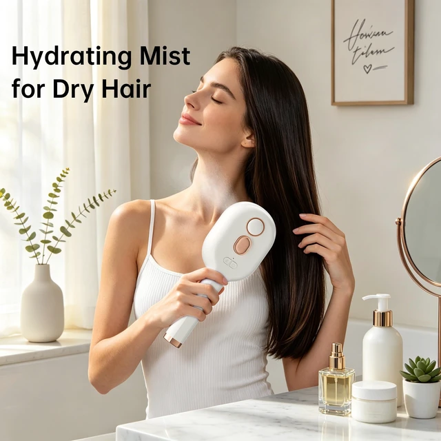 Alt view image 2 of 7 - Electric Spray Air Cushion Massage Comb, Rechargeable Self-Cleaning Detangler with Air Cushion Massage Can Add Essential Oils, Anti-Static Steam Brush for Dry, Frizzy, Curly & Thick Hair